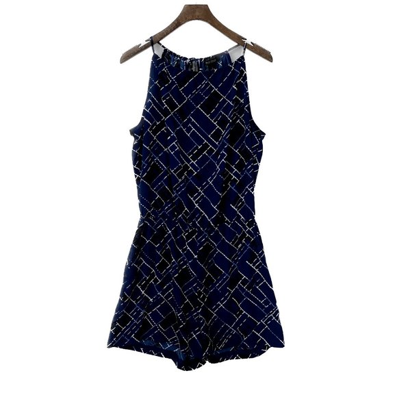 White House Black Market Navy and White Geometric Jumpsuit - Picture 1 of 3
